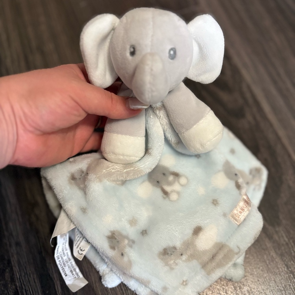 Plush Elephant Lovey Blanket - Light Blue and Gray